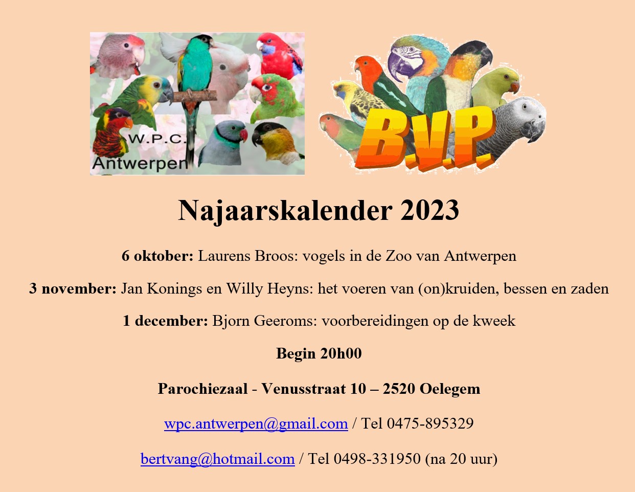 Najaarskalender 2023 - BVP Antwerpen